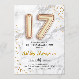 Invitación 17.º cumpleaños - Efecto de mármol de los globos d