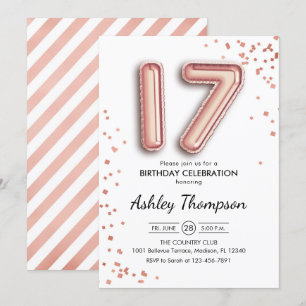 Invitación 17.º cumpleaños - Globos de oro Rosas