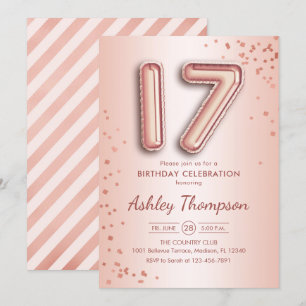 Invitación 17.º cumpleaños - Globos de oro Rosas