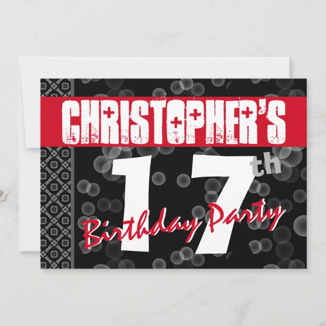 Invitación 17.º Texto Grunge De Cumpleaños Para Él A08 (Anverso)