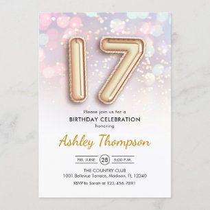 Invitación 17 Aniversario - Luces rosadas de los globos de or