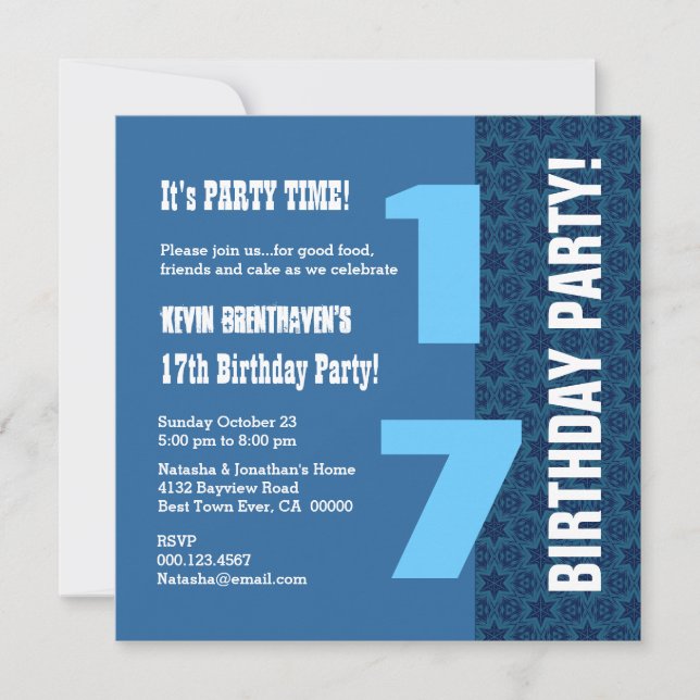 Invitación 17mo Estrellas de azules marinos modernas del (Anverso)