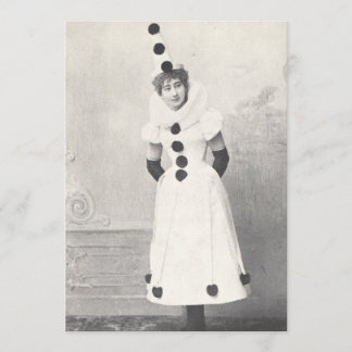 Invitación 1898 Mujer en traje de payaso, fotografía antigua