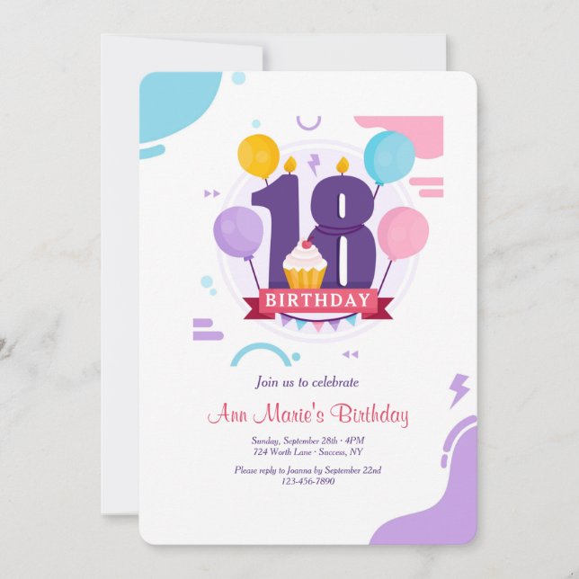 Invitación 18.ª fiesta de cumpleaños (Anverso)