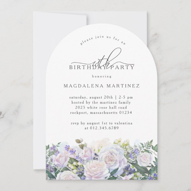 Invitación 18.ª fiesta de cumpleaños Floral azul rosa blanca