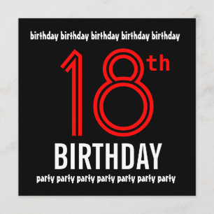 Invitación 18.ª fiesta de cumpleaños, moderno rojo y negro