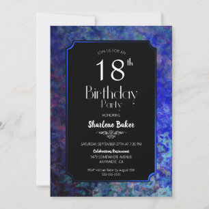 Invitación 18.ª fiesta de cumpleaños negro con borde azul