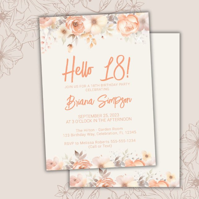 Invitación 18.ª fiesta de cumpleaños Peach Beige Ivory Floral (Subido por el creador)