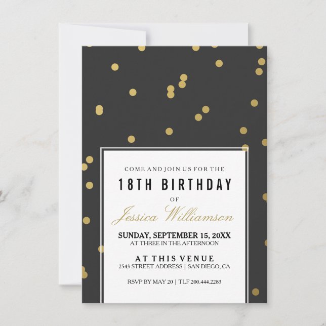 Invitación 18.ª fiesta de cumpleaños | Polka de oro de moda (Anverso)
