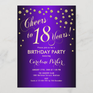 Invitación 18.ª Fiesta de Cumpleaños - Púrpura de Oro