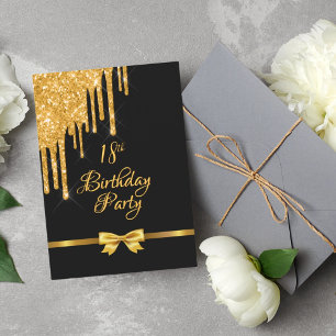 Invitación 18.ª fiesta de cumpleaños purpurina dorado negro g