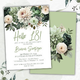 Invitación 18.ª Fiesta de Cumpleaños Sage Green Floral