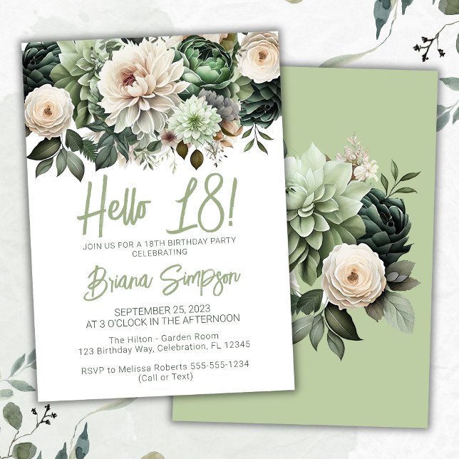 Invitación 18.ª Fiesta de Cumpleaños Sage Green Floral (Subido por el creador)