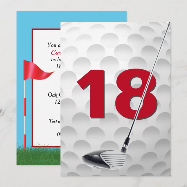 Invitación 18.ª fiesta de cumpleaños Tema del golf (Anverso / Reverso)