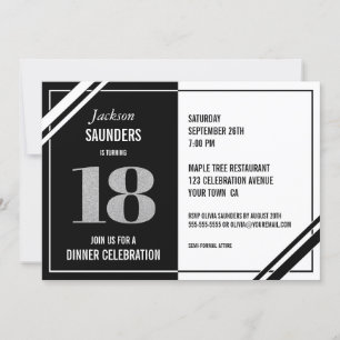 Invitación 18.ª Fiesta de la cena moderna en blanco y negro