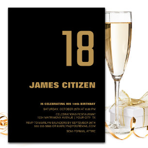 Invitación 18.ª Fiesta Minimalista moderna de oro negro
