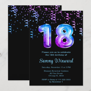 Invitación 18.ª galaxia de cumpleaños con confetti