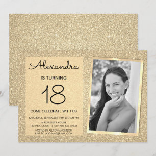 Invitación 18.ª Purpurina Sparkle Luxury Gold Photo