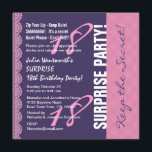 Invitación 18.ª SORPRESA cumpleaños para ella con Lace L6ZB<br><div class="desc">18.º cumpleaños SORPRENDENTE para ella con Lace L6ZB. Este moderno diseño es una manera elegante de invitar a sus huéspedes a una fiesta de cumpleaños 18 SORPRESA. Puede cambiar el color de fondo o el de texto para un aspecto diferente. Te recomiendo el papel metálico de color hielo premium, que...</div>