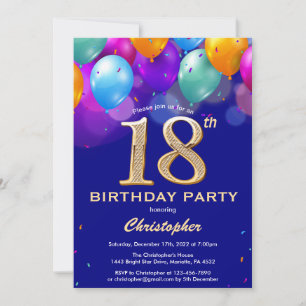 Invitación 18.º Balón azul y dorado de la marina