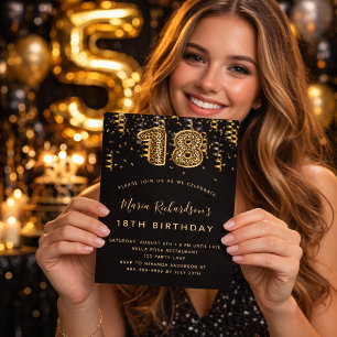 Invitación 18.º confetti de papel de leopardo de oro negro