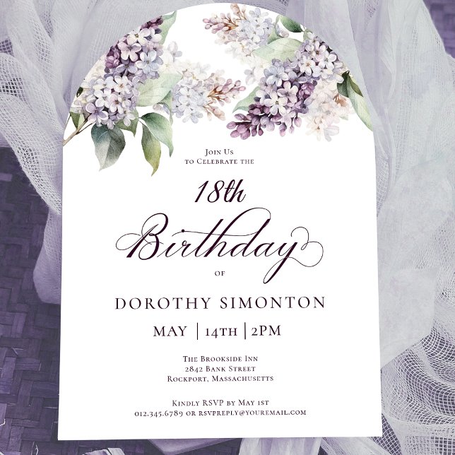 Invitación 18.º cumpleaños Arco de Flores Lilac Purple Spring (Subido por el creador)