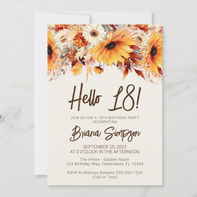 Invitación 18.º cumpleaños Beige Fall Floral (Anverso)