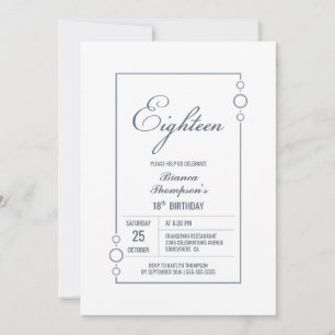 Invitación 18.º cumpleaños blanco con Fiesta de marco gris