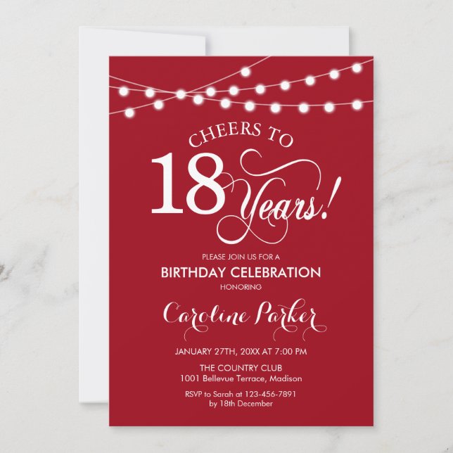 Invitación 18.º cumpleaños - Blanco Rojo (Anverso)