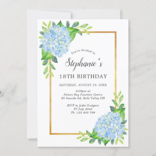Invitación 18.º cumpleaños de la frontera azul Hydrangea
