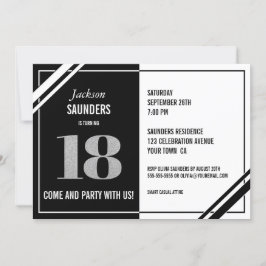 Invitación 18.º cumpleaños Fiesta blanco y negro moderno