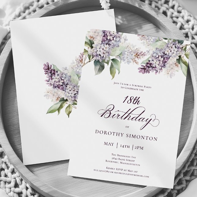 Invitación 18.º cumpleaños Fiesta sorpresa Flor morada de lám (Subido por el creador)