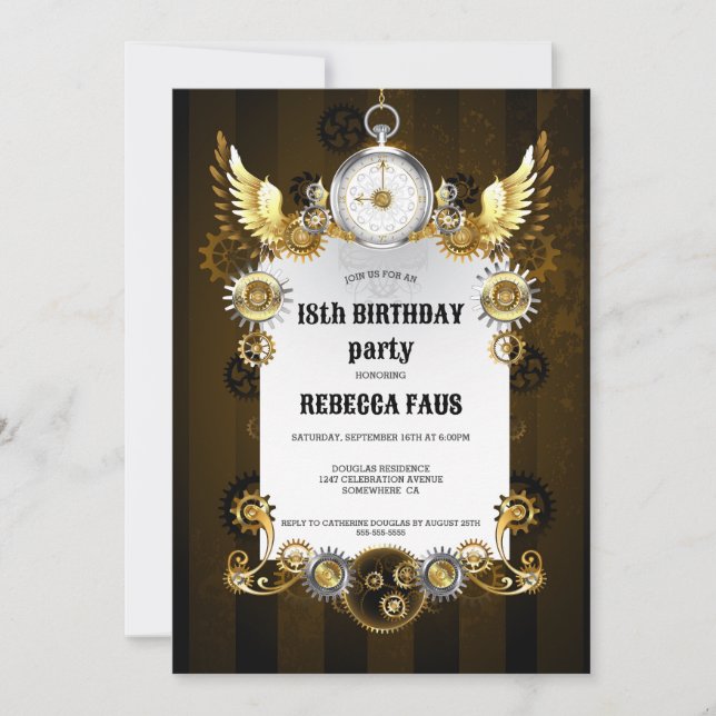 Invitación 18.º cumpleaños Gases de observación de Steampunk  (Anverso)