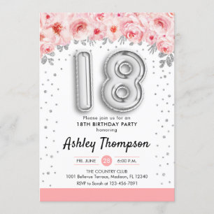 Invitación 18.º cumpleaños - Globos plateados
