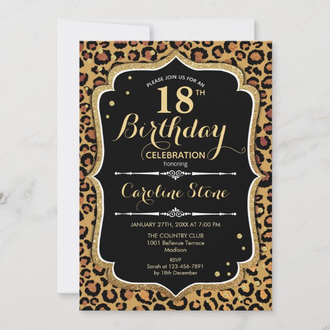 Invitación 18.º cumpleaños - Leopard Print (Anverso)