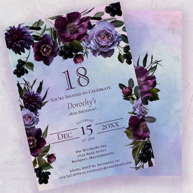 Invitación 18.º cumpleaños Moody Flor gótica morada (Subido por el creador)