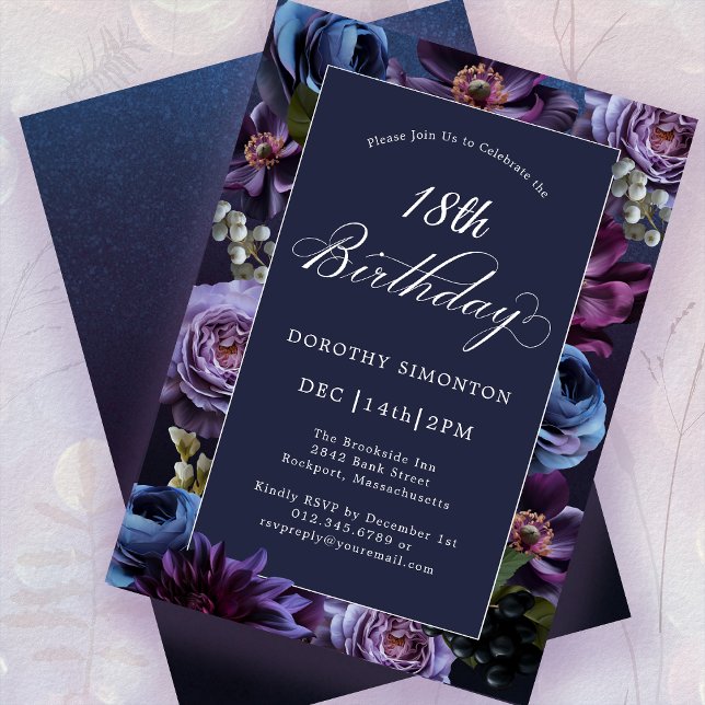 Invitación 18.º cumpleaños Moody Purple Flower Invitation (Subido por el creador)