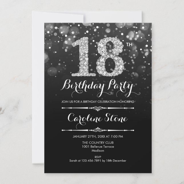 Invitación 18.º cumpleaños - Plata negra (Anverso)
