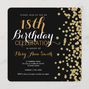 Invitación 18.º cumpleaños Purpurina de burlas de oro Confett