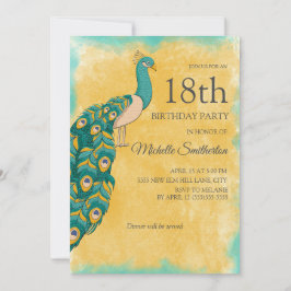 Invitación 18.º cumpleaños Verde azulado de color amarillo pa