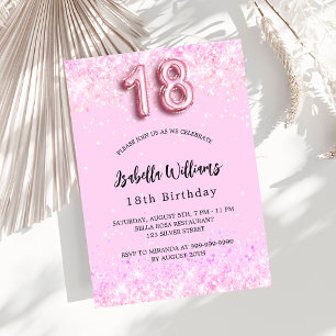 Invitación 18.º fiesta chica de confeti rosa de cumpleaños