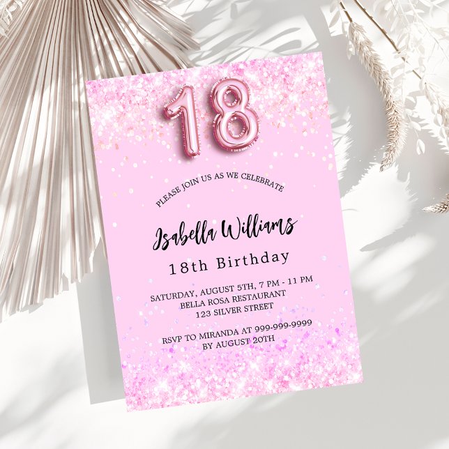 Invitación 18.º fiesta chica de confeti rosa de cumpleaños (Subido por el creador)