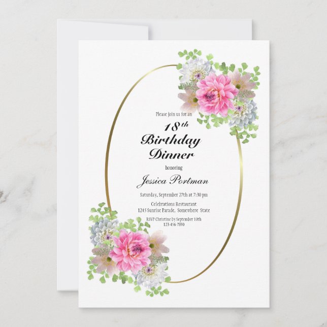 Invitación 18.º Fiesta de oro rosado (Anverso)