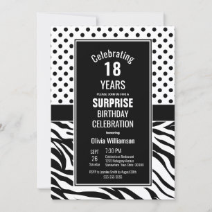 Invitación 18.º Fiesta de sorpresa en blanco y negro