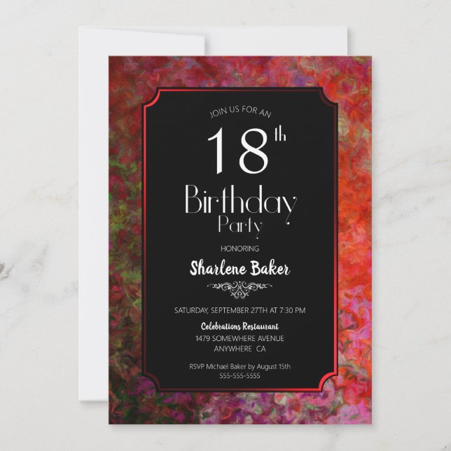 Invitación 18.º Fiesta rojo y negro (Anverso)