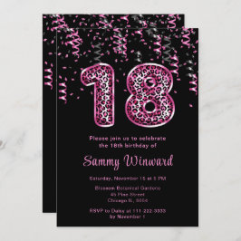 Invitación 18.º leopardo de cumpleaños con confetti