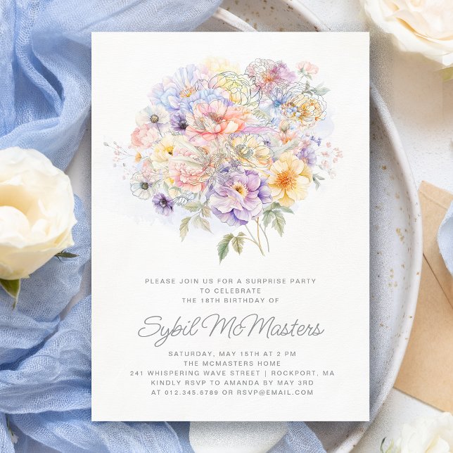 Invitación 18.º Nacimiento Fiesta sorpresa Flor Bouquet (Subido por el creador)