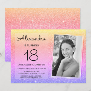 Invitación 18.º Purpurina Esparkle Pink de lujo, Oro Púrpura