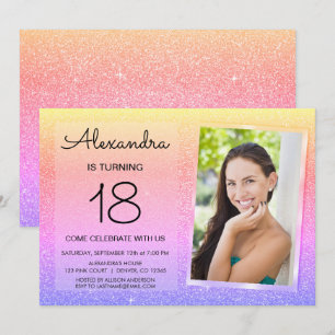 Invitación 18.º Purpurina Esparkle Pink de lujo, Oro Púrpura