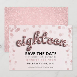 Invitación 18.º Rosa de cumpleaños Purpurina rosado Rubor Gol